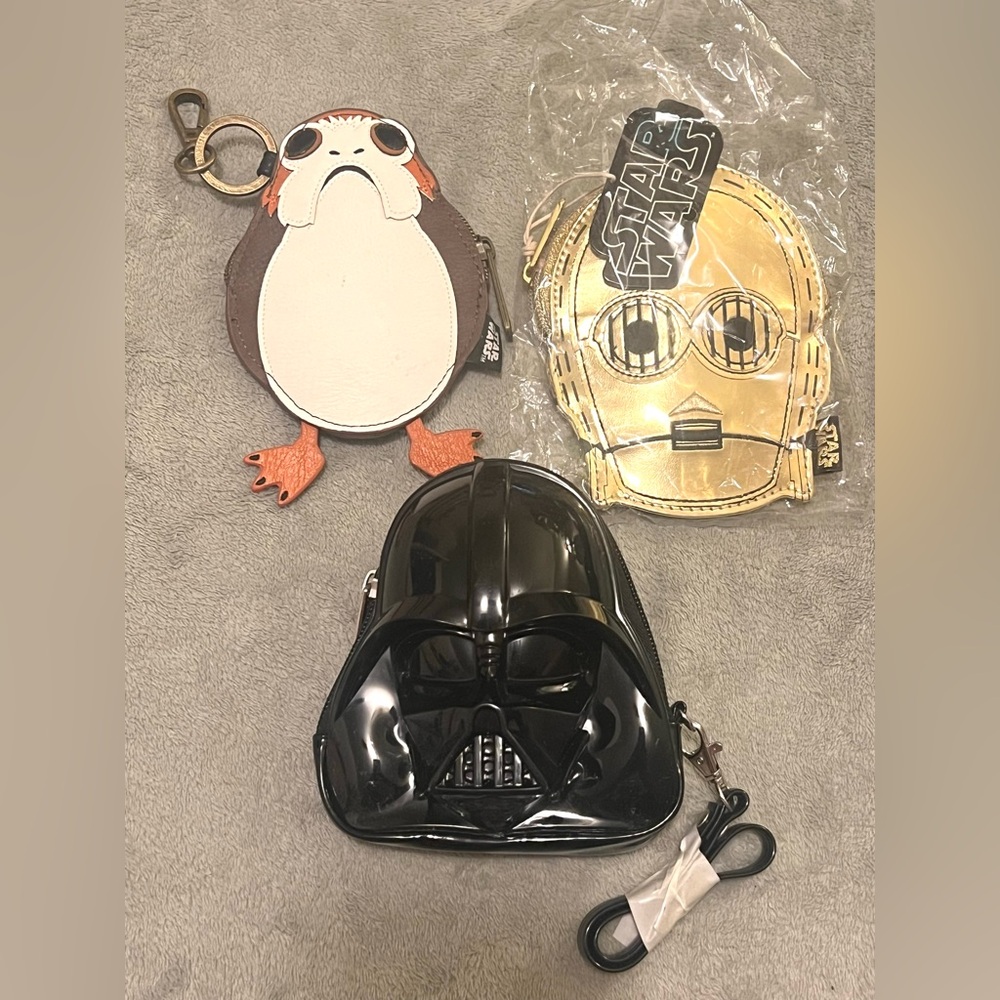 Loungefly Star Wars coin purse mini clutch bag Darth Vader C-3PO Porg lot